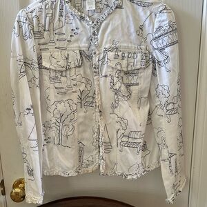 Coldwater Creek White Jacket with Black Artistic Pattern